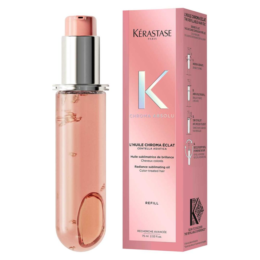 Kérastase Chroma Absolu Hair Oil Huile Chroma Éclat Refill Capsule, for Fine-Medium Hair with Amino Acid & Lactic Acid 75ml