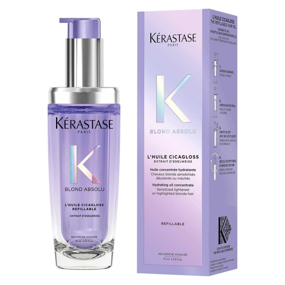 Kérastase Blond Absolu Hair Oil Huile Cicagloss Refillable Bottle, for Blonde or Lightened Hair with Hyaluronic Acid 75ml