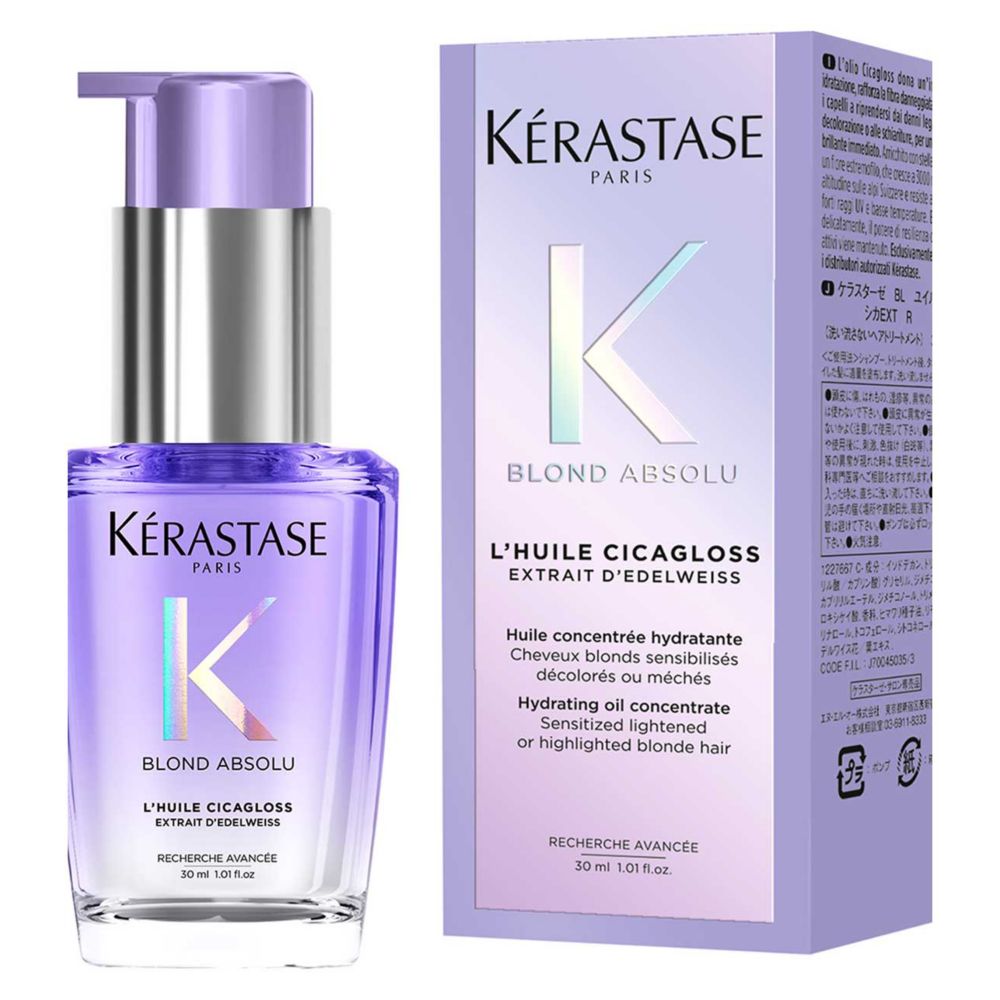 Kérastase Blond Absolu Hair Oil Huile Cicagloss Bottle, for Blonde or Lightened Hair with Hyaluronic Acid 30ml