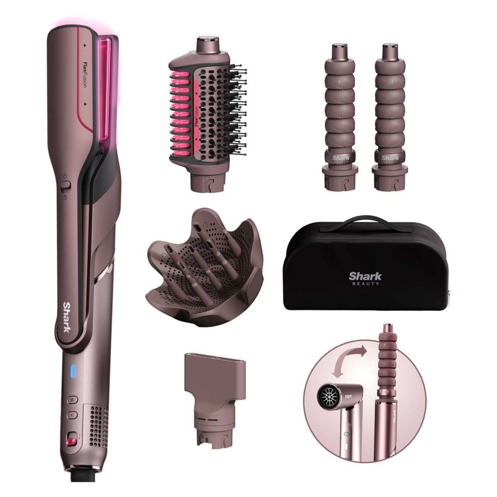 Shark FlexFusion Straight 5-in-1 Air & Ceramic Styling,Drying & Straightening System with Storage Case HD652SUK – Cosmic Blush
