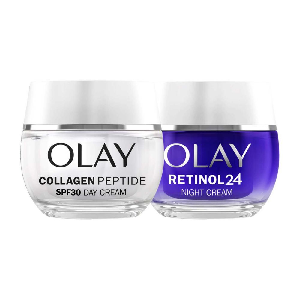 Olay Collagen Peptide SPF30 Day Cream 50ml & Olay Retinol 24 Night Cream 50ml Bundle