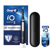 Oral-B iO3 Electric Toothbrush - Black + iO™ Ultimate Clean Black Replacement Electric Toothbrush Heads 4 Pack Bundle
