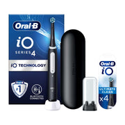 Oral-B iO4 Electric Toothbrush - Black + iO™ Ultimate Clean Black Replacement Electric Toothbrush Heads 4 Pack Bundle