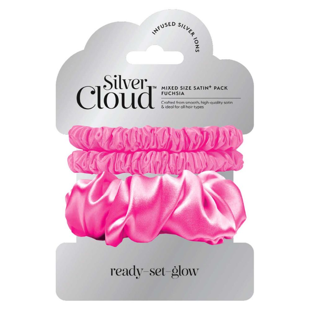 Silver Cloud Mixed Fuchsia Satin Scrunchies 3 Pack