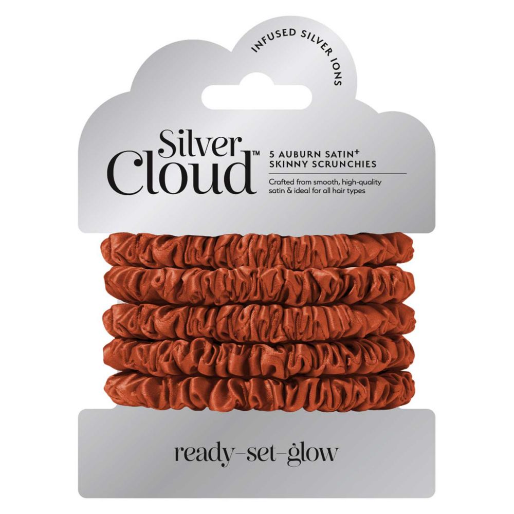 Silver Cloud Auburn Skinny Satin Scrunchies 5 Pack