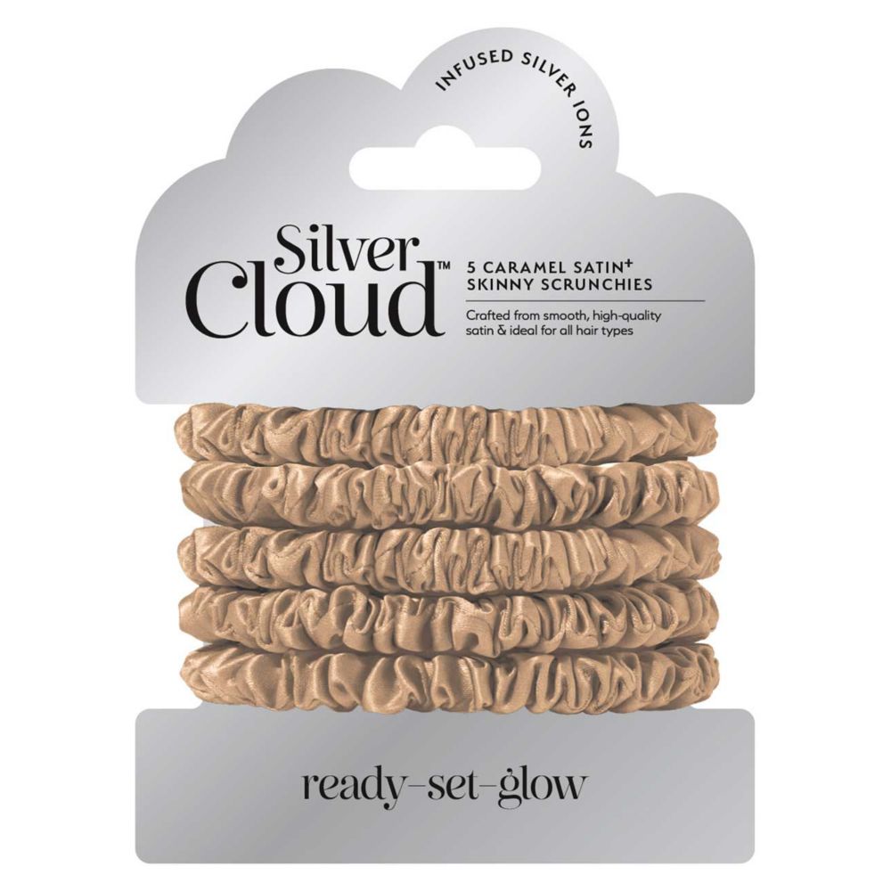 Silver Cloud Caramel Skinny Satin Scrunchies 5 Pack