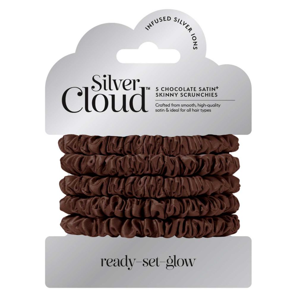Silver Cloud Chocolate Skinny Satin Scrunchies 5 Pack