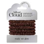 Silver Cloud Chocolate Skinny Satin Scrunchies 5 Pack