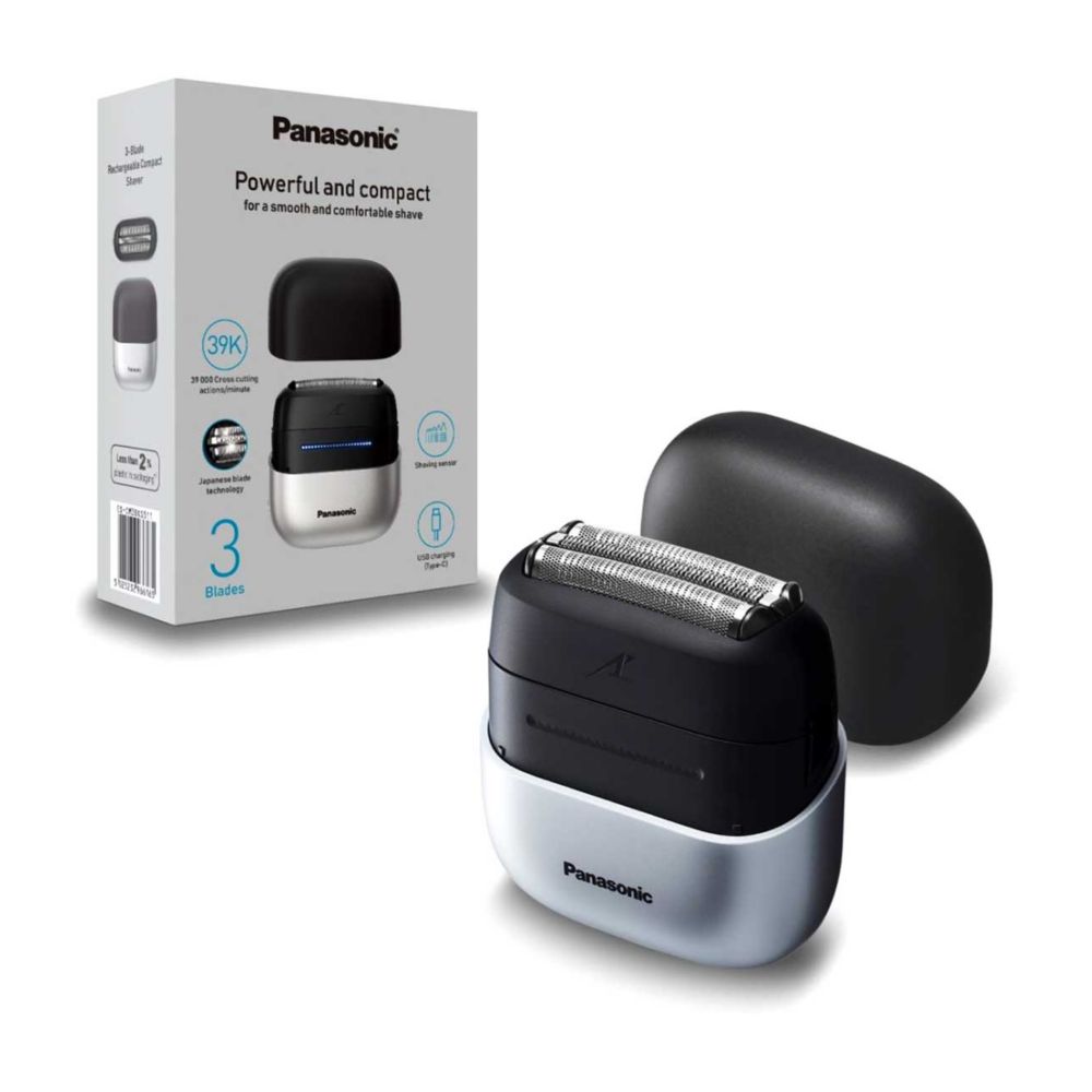Panasonic 3 Blade Wet & Dry Compact Electric Shaver with Beard Sensor. ES-CM3BK Series 700S has Japanese Stainless Steel Blades,