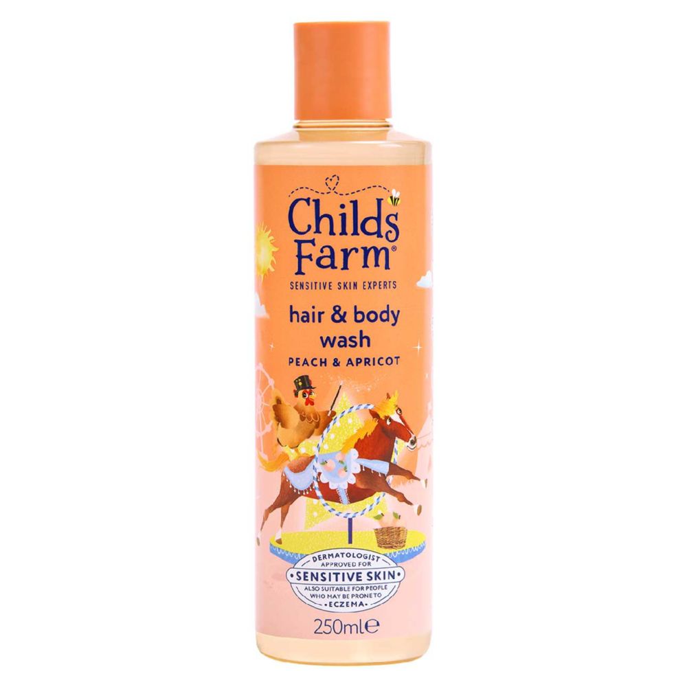 Childs Farm Hair & Body Wash, Peach & Apricot 250ml Gentle Tear-Free Formula for Kids, Babies & Sensitive Skin