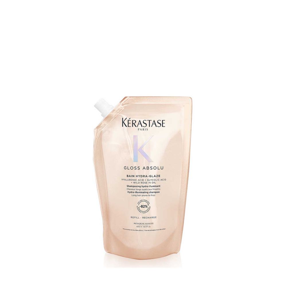 Kérastase Gloss Absolu Refill Pouch Shampoo with Glycolic Acid, Hyaluronic Acid & Wild Rose in Oil 500ml