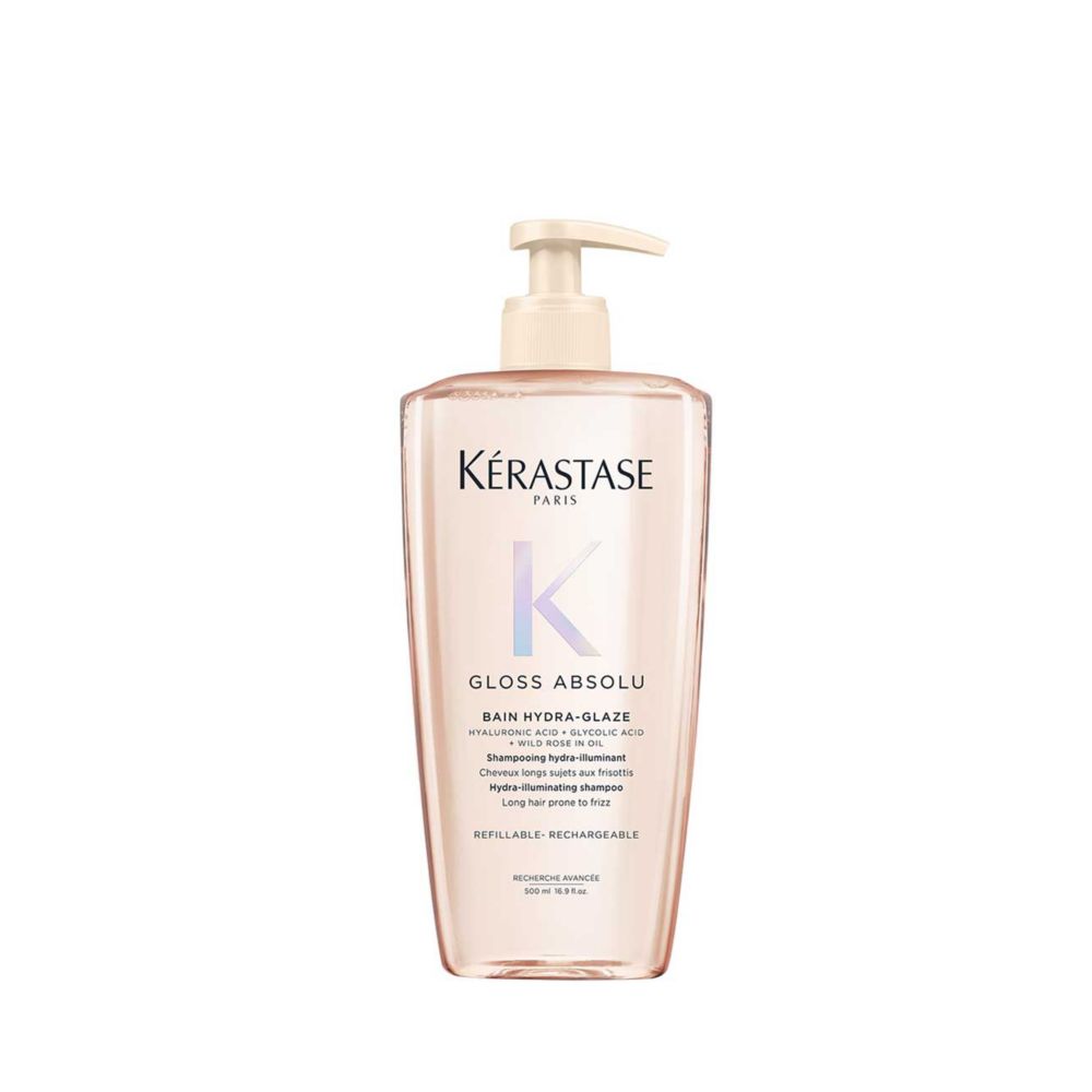 Kérastase Gloss Absolu Refillable Shampoo for All Hair Types, with Glycolic Acid, Hyaluronic Acid & Wild Rose 500ml