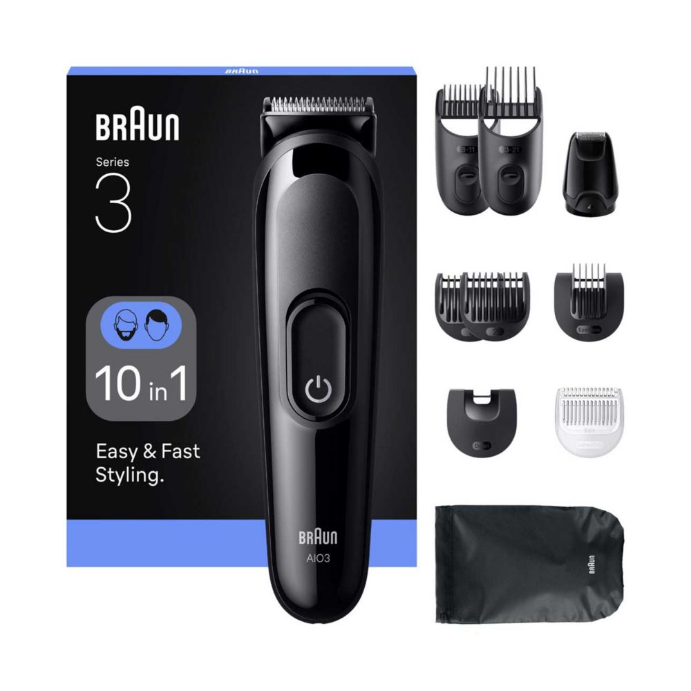 Braun All-in-One Series 3, 10in1 Grooming Kit, Sharp Blade, 14 Lengths, AIO3560, Black