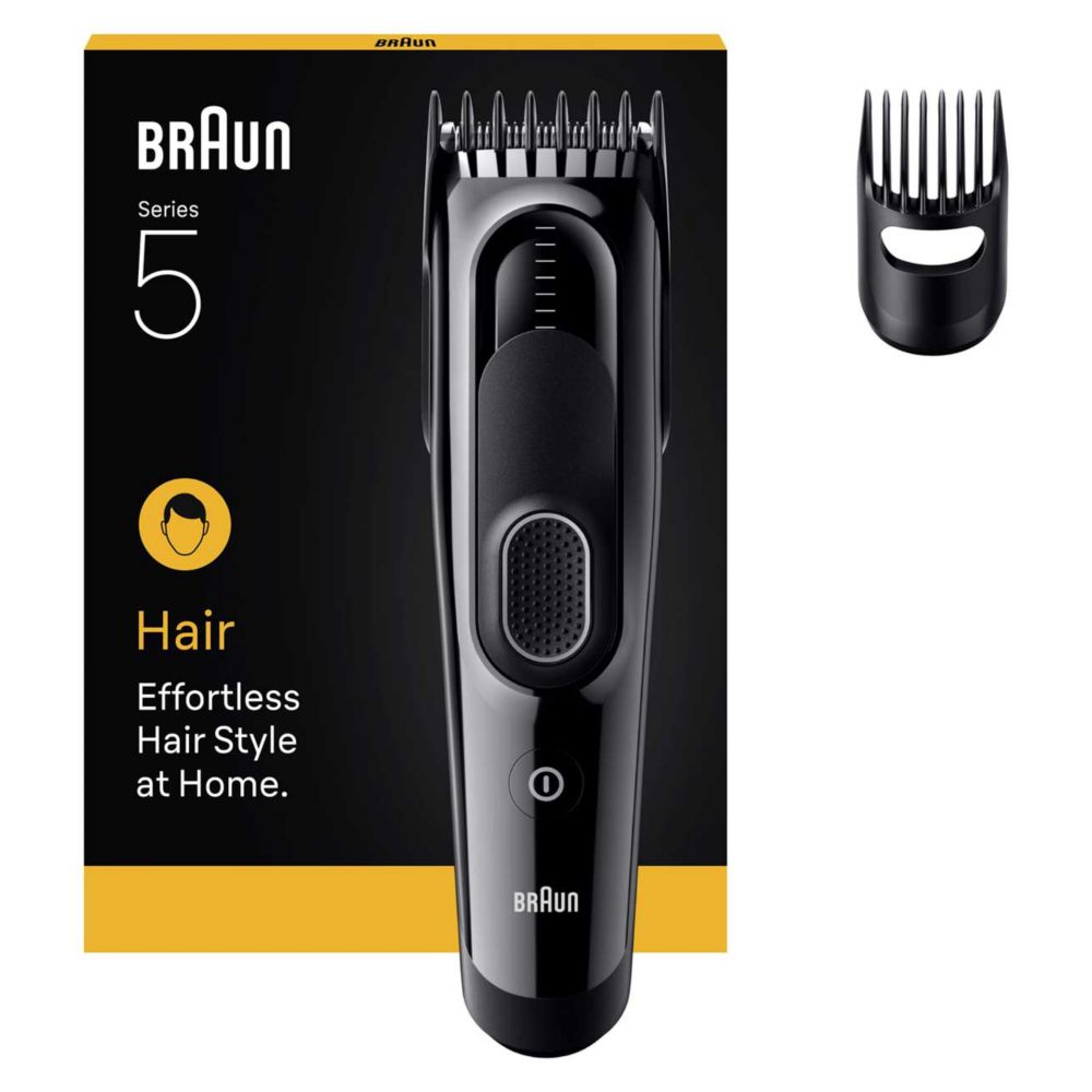 Braun Hair Clipper Series 5, +2 Styling Tools, Lifetime Sharp Blade, 9 Lengths, HC5510, Black