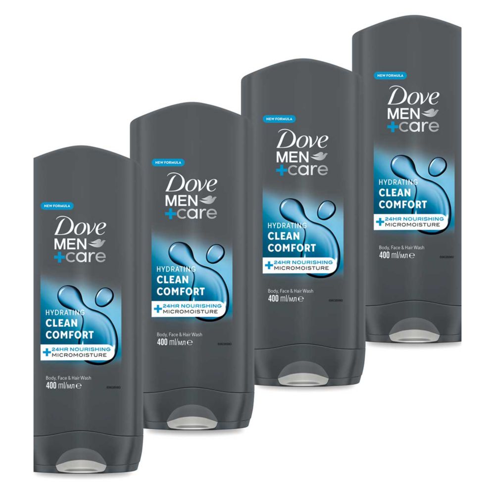 Dove Men+Care Body and Face Wash Clean Comfort 400ml x4 Bundle