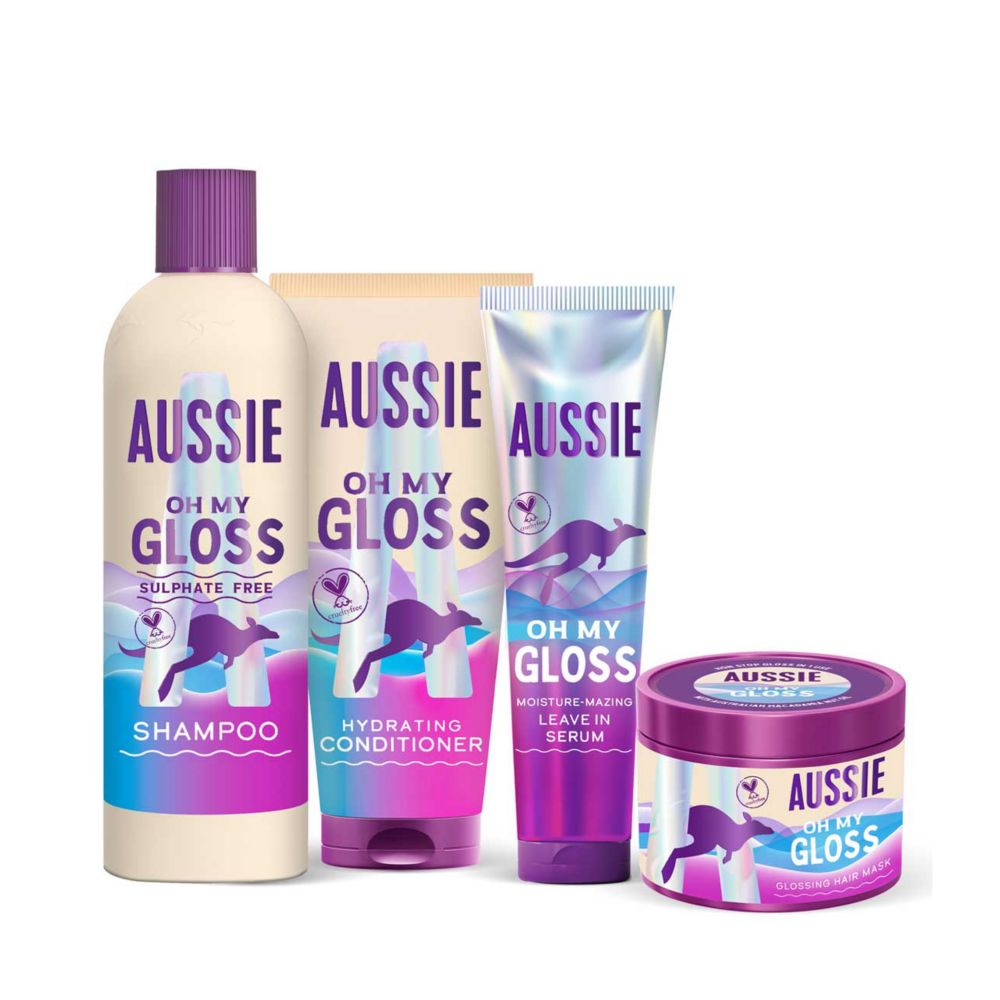 Aussie Oh My Gloss Moisturising Shampoo, Hair Conditioner, Mask and Leave in Treatment Bundle
