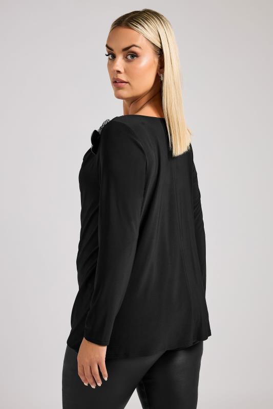 YOURS LONDON Curve Black Diamante Bow Detail Cowl Neck Top