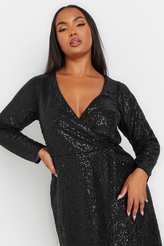 YOURS Curve Black Sequin Embellished Wrap Dress