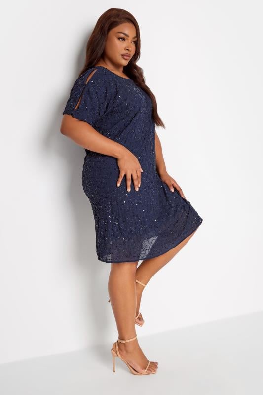 LUXE Curve Blue Sequin Hand Embellished Cape Dress