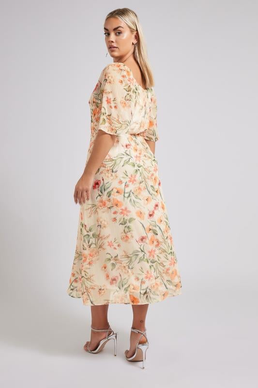 YOURS LONDON Curve Ivory White Floral Metallic Midaxi Dress