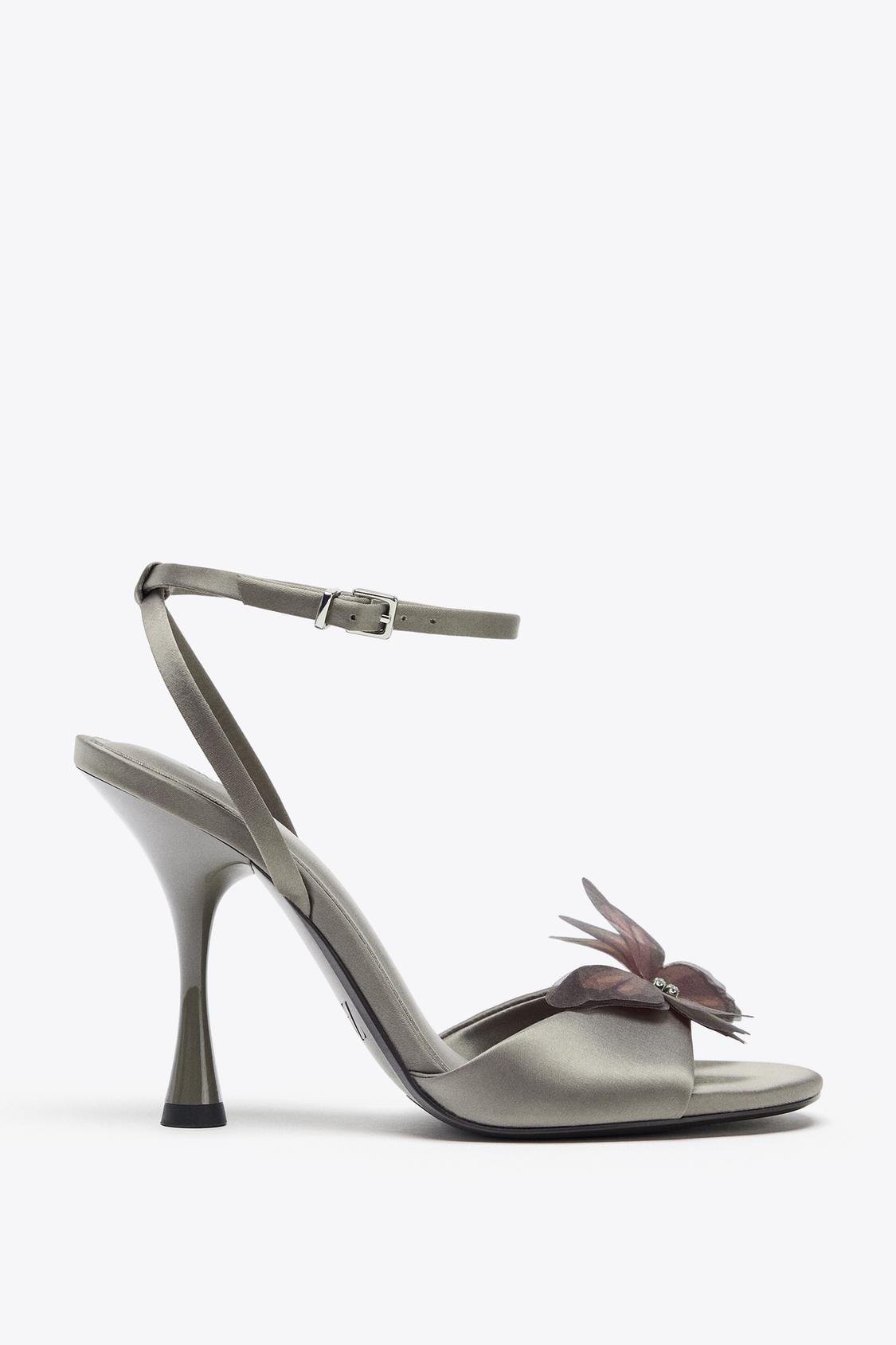 Satin Applique Heeled Sandals