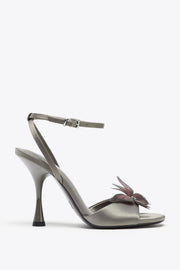 Satin Applique Heeled Sandals