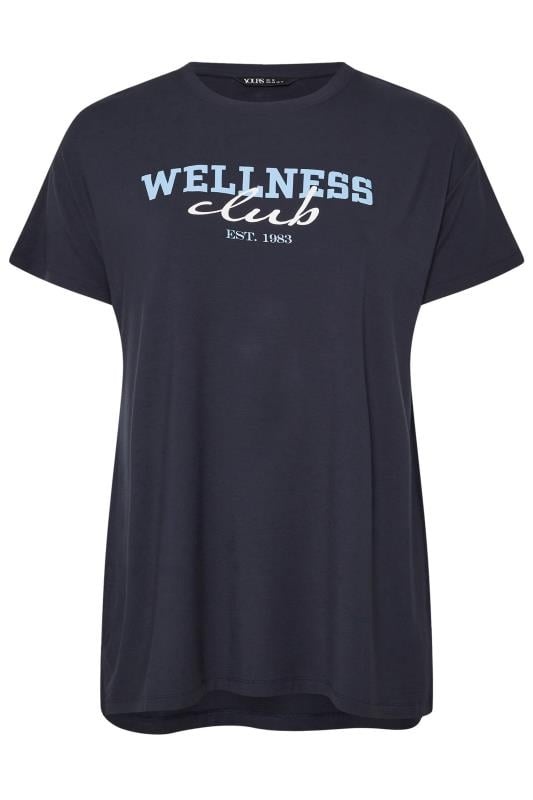 YOURS ACTIVE Curve Navy Blue 'Wellness Club' Slogan Top