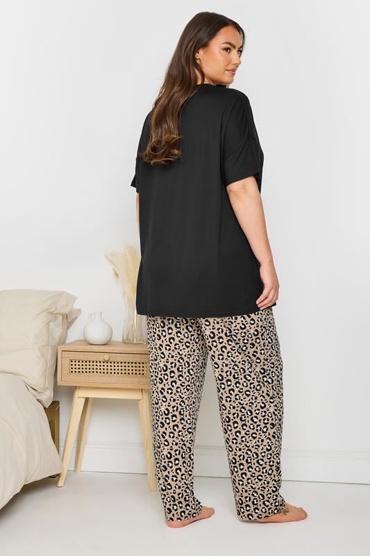 YOURS Curve Black 'Chilled Out Vibes' Leopard Wide Leg Pyjama Set