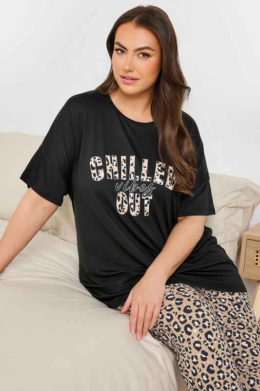 YOURS Curve Black 'Chilled Out Vibes' Leopard Wide Leg Pyjama Set