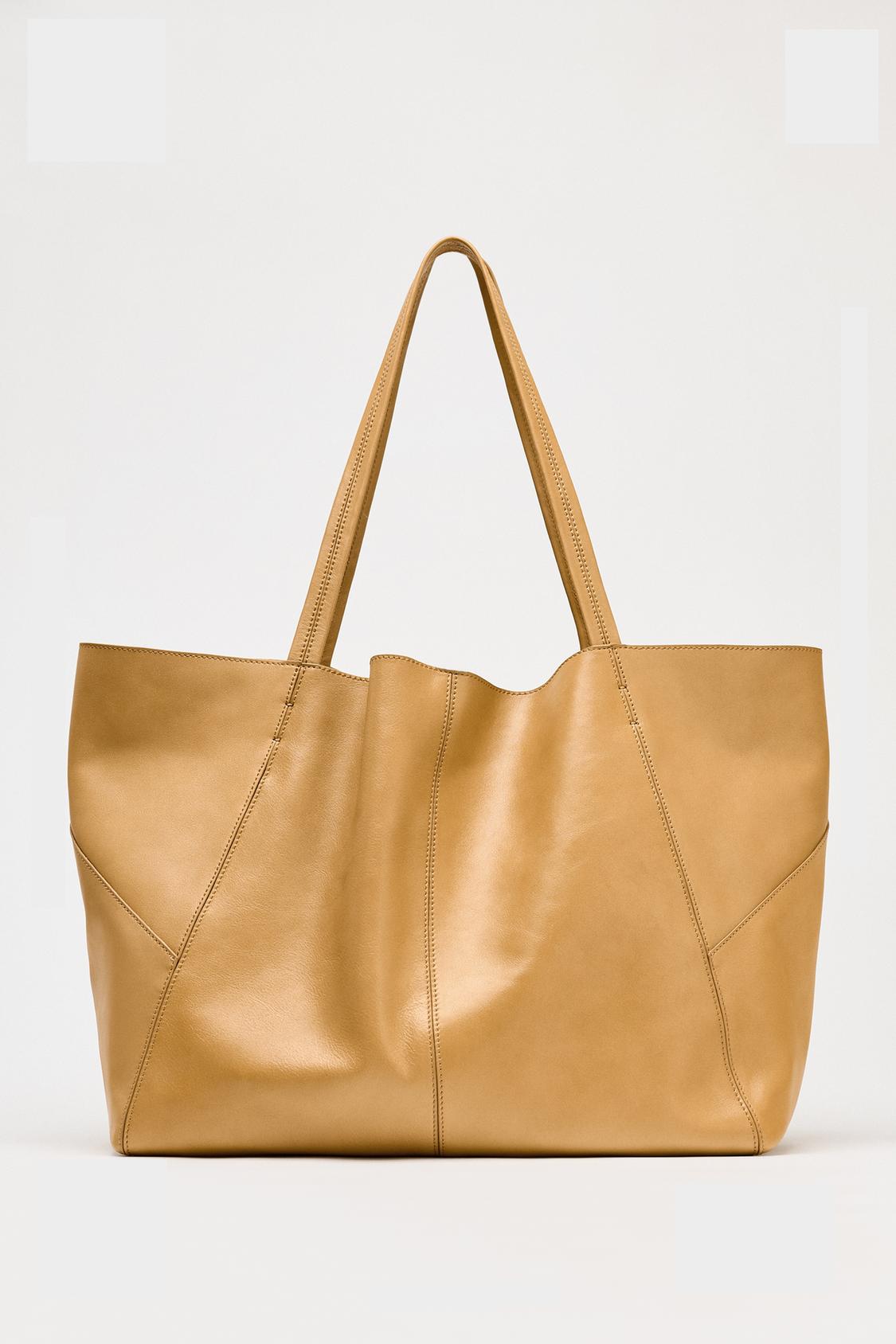 LEATHER MAXI TOTE BAG WITH TOPSTITCHING