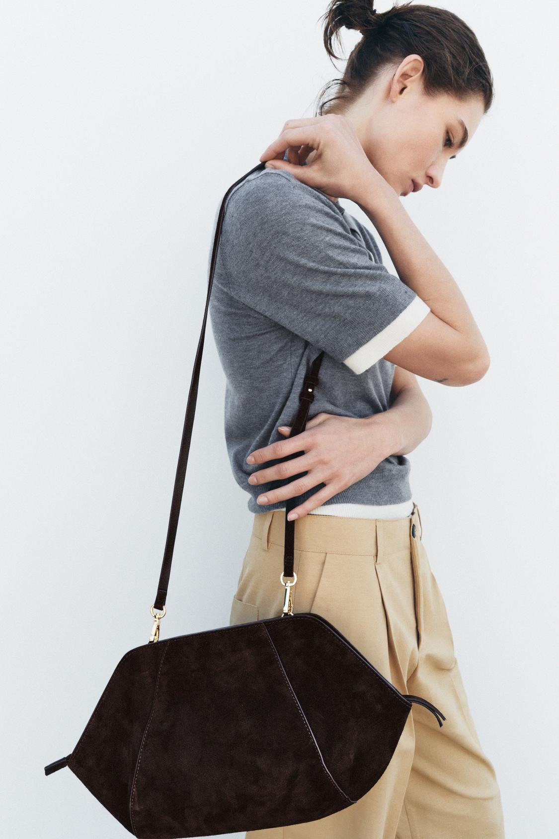 SPLIT SUEDE TOPSTITCHED CLUTCH