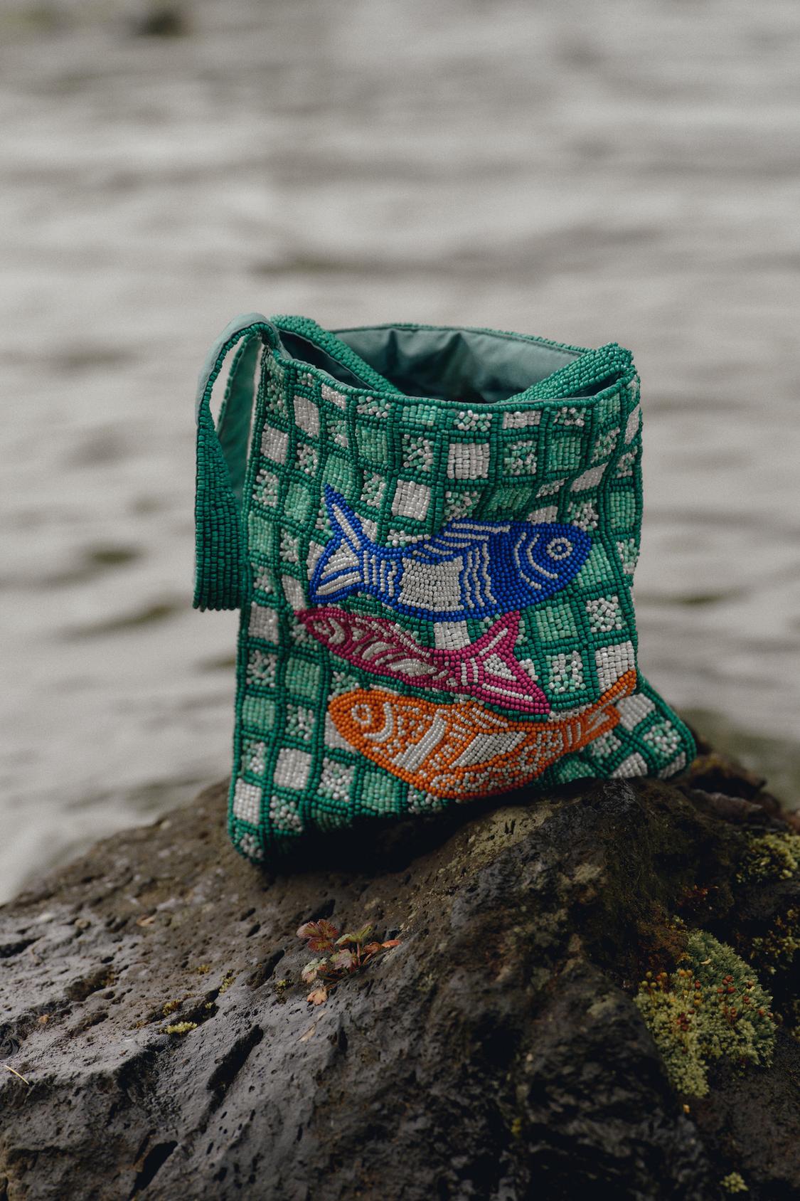 FISH BEADED MINI BUCKET BAG