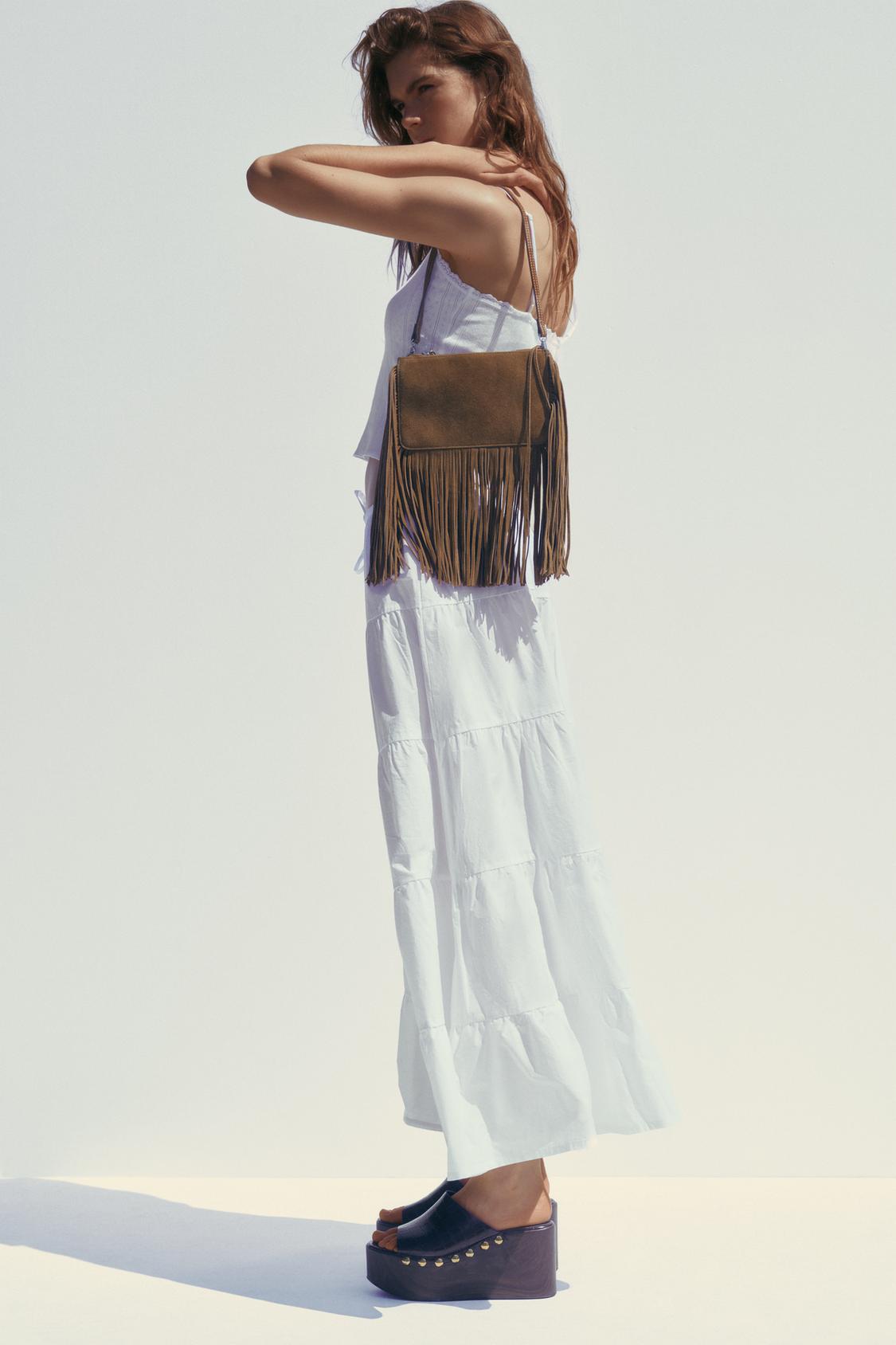 FRINGED SPLIT SUEDE MINI CROSSBODY BAG