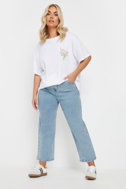 YOURS Curve Light Blue Wide Leg Cropped Jeans