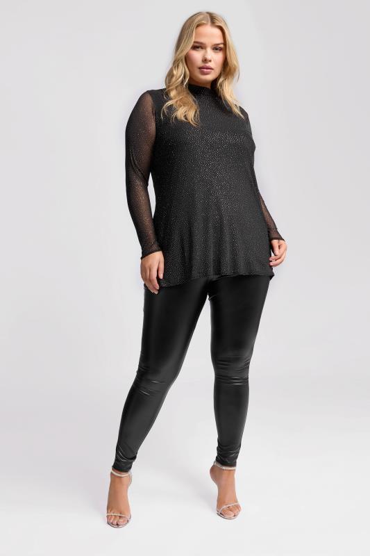 YOURS LONDON Curve Black Glitter Long Sleeve Mesh Top