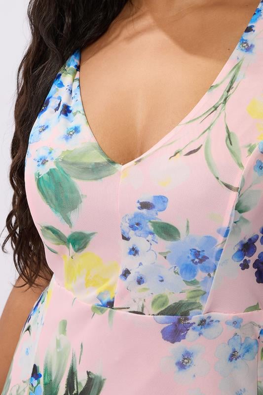 YOURS LONDON Curve Pink Mesh Floral Print Sleeveless Maxi Dress