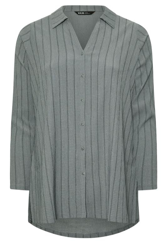 YOURS Curve Grey Textured Pinstripe Shirt