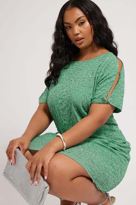 LUXE Curve Green Sequin Hand Embellished Cape Dress