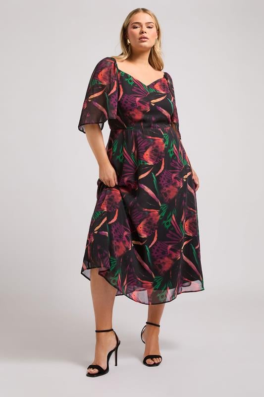 YOURS LONDON Curve Black Butterfly Print Midaxi Dress
