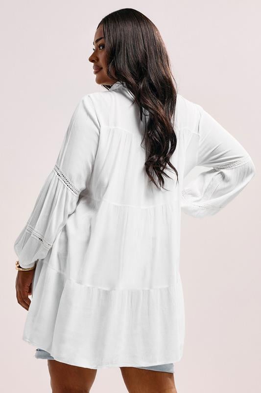 YOURS Curve White Tiered Crochet Detail Shirt