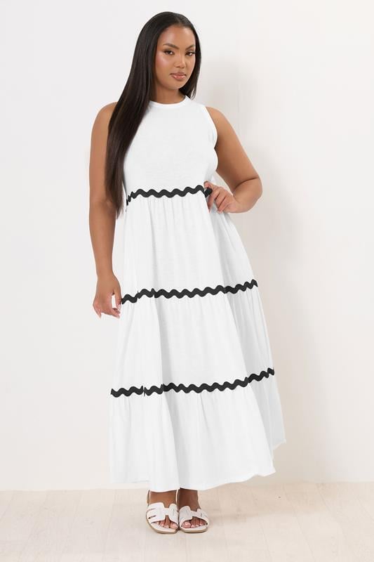 YOURS Curve White Contrast Swirl Tiered Maxi Dress