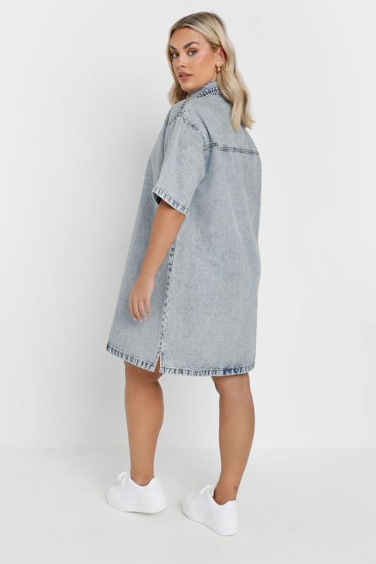 YOURS Curve Mid Bleach Blue Denim Shirt Dress