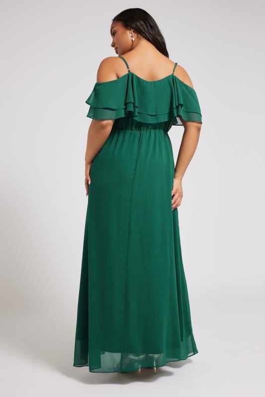 YOURS LONDON Curve Forest Green Frill Cold Shoulder Maxi Dress