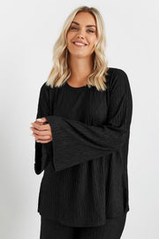 YOURS Curve Black Plisse Flute Sleeve Top