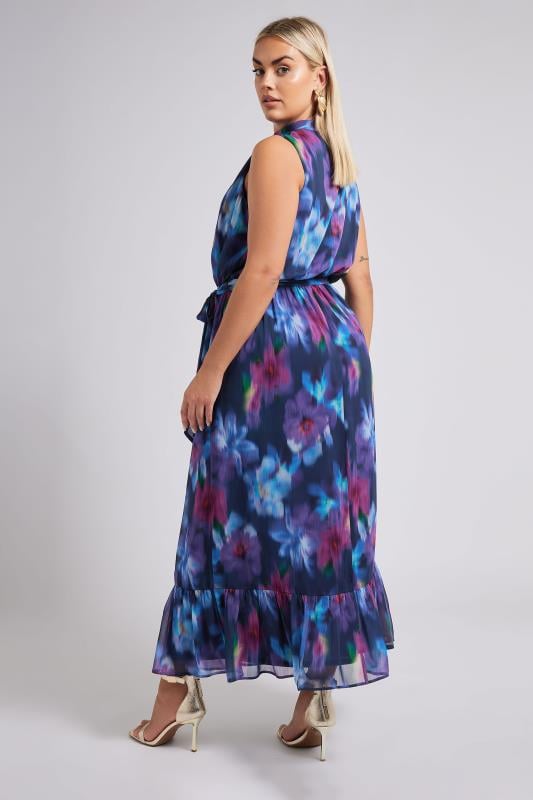 YOURS LONDON Curve Navy Blue Blurred Floral Print Maxi Dress