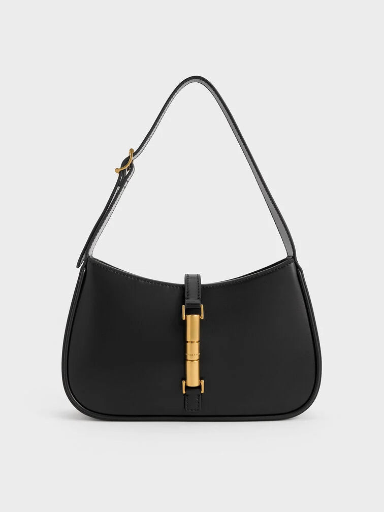 Charles & Keith - 1Cesia Metallic Accent Shoulder Bag - Black