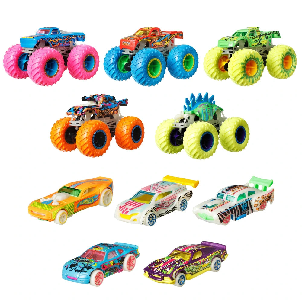 Hot Wheels Monster Trucks Diecast Cars Glow-in-the-Dark Collection 1:64 Scale 10 Pack