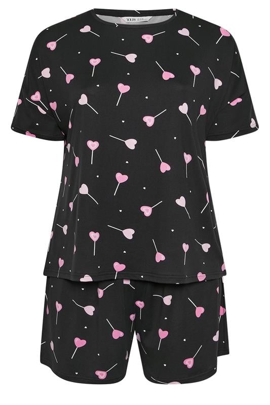 YOURS Curve Black Heart Lollipop Short Pyjama Set