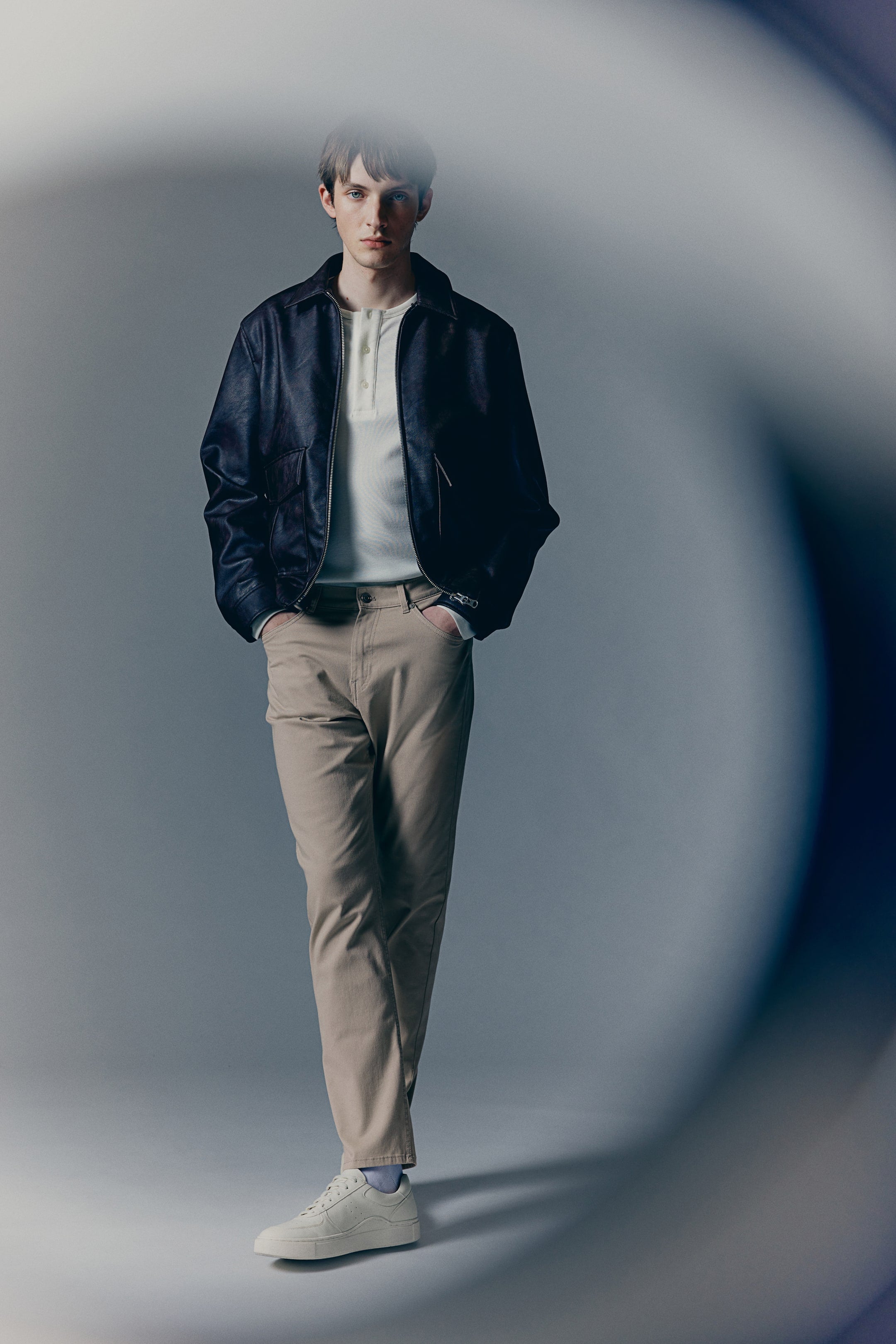 SLIM FIT COTTON TWILL TROUSERS - Light beige