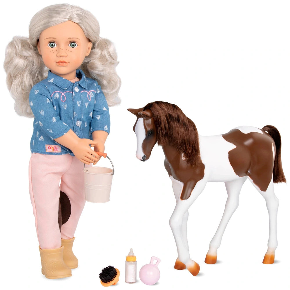 Our Generation Doll Equestrian Yanira and Horse Foal Pet with Accessories